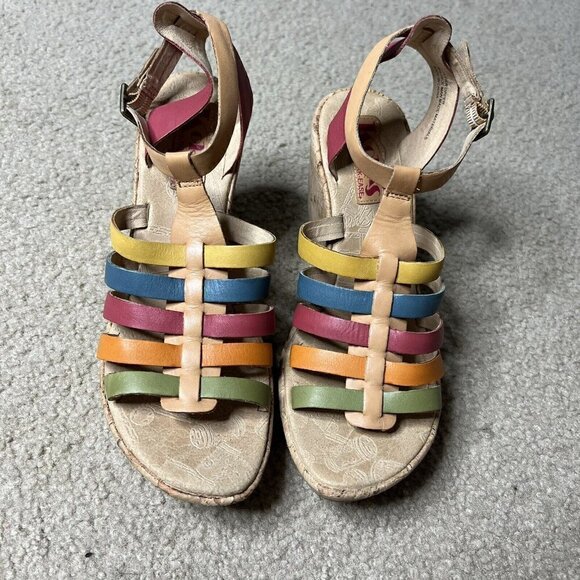 Korks Kork Ease Size 9 Sandals Womens Rainbow Open Toe Strappy Wedge Heel - Picture 9 of 10